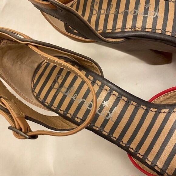 Splendid Davenport Wooden Peep Toe Platform Heels Shoes Red Tan Womens Size 7 - Picture 6 of 8